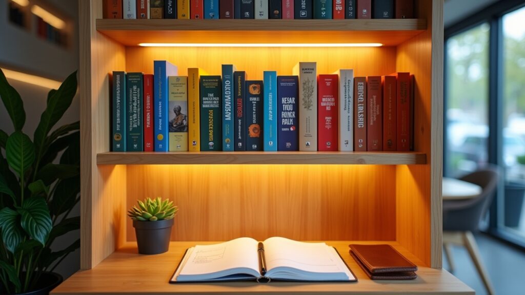 Bookshelf with highlighted entrepreneurship and side hustle section