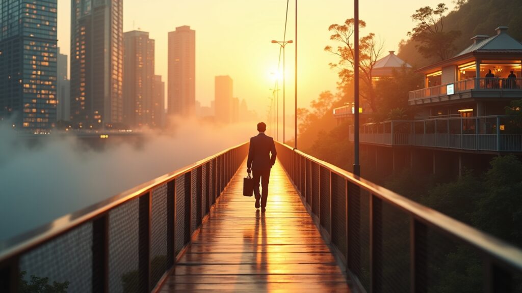 Bridge connecting "9-5 Job" to "Full-Time Business"
