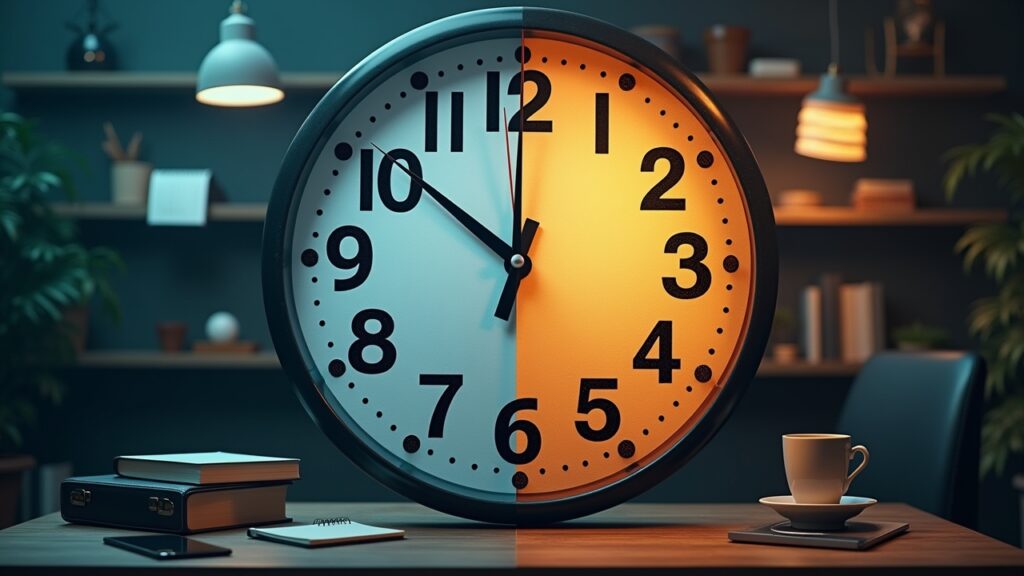 Clock showing time management between two jobs