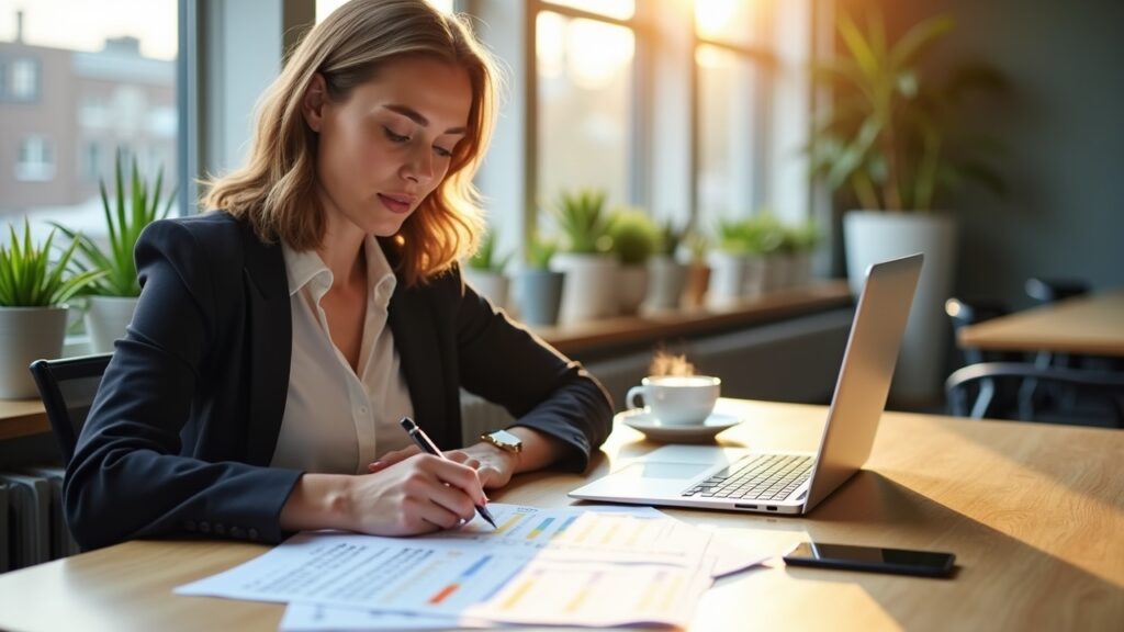 Person filling out business plan template