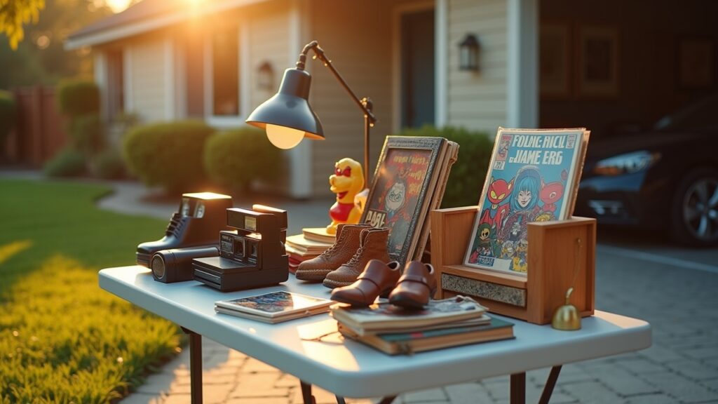 Garage sale items with profit potential highlighted