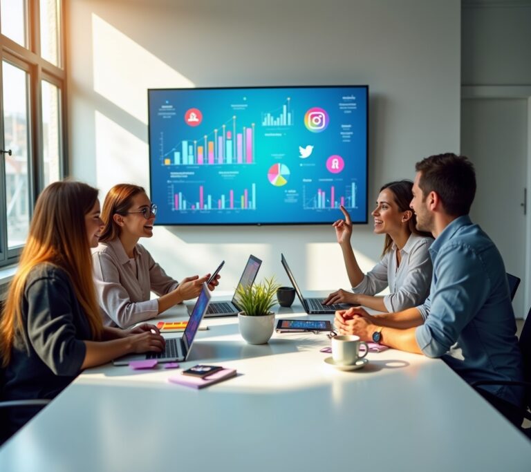 Multiple social media dashboards on screen
