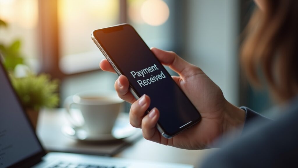 Person receiving payment notification on phone